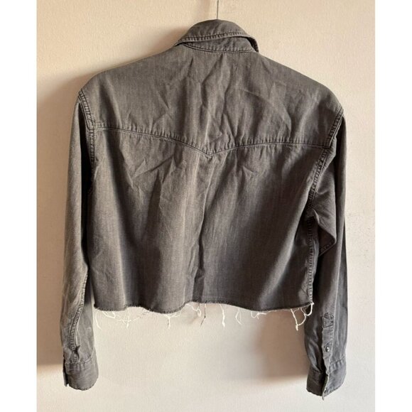 AllSaints Womens Long Sleeve Button Down Cropped Denim Shirt Jacket Black Size 4 - Picture 3 of 14